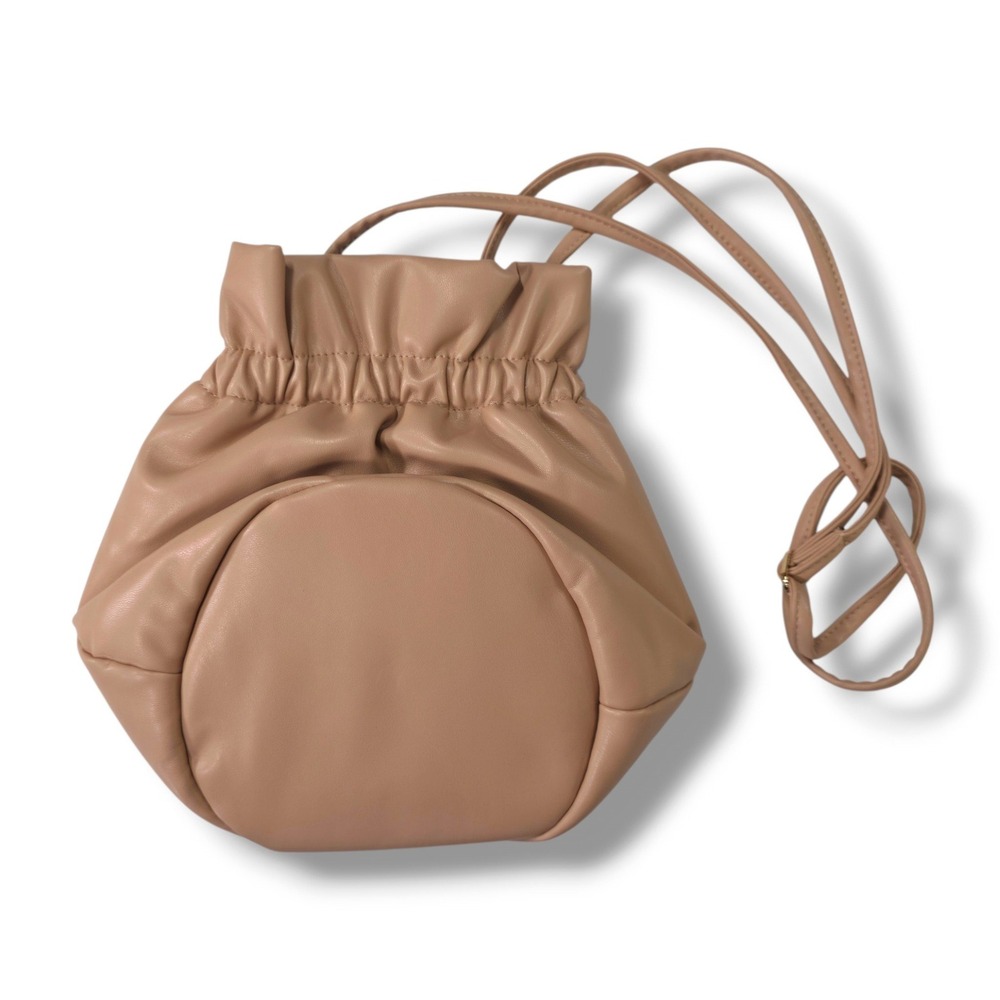 Victorias Secret Mini Bucket Bag Ruched Faux Leather Beige Crossbody NWT - Picture 5 of 10